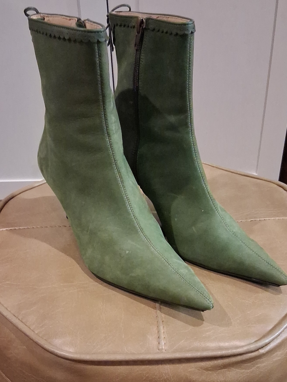 LOFT Olive Green Suede Pointed-Toe Ankle Boots